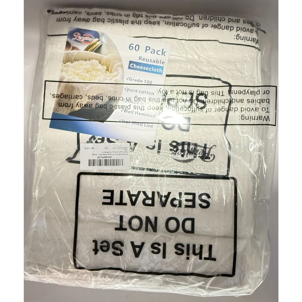 Peryiter 60-Pack‎ of 20x20 inch reusable cheesecloths.